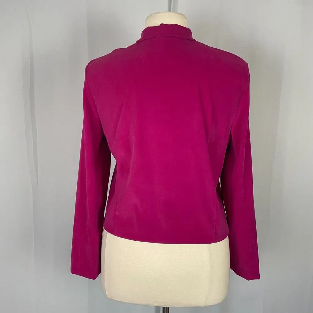 Vintage Blazer Jacket Womens Size 14 Hot Pink Black Stripe Cropped Suede 90s Y2K